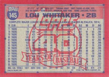 1991 Topps - Desert Shield #145 Lou Whitaker Back