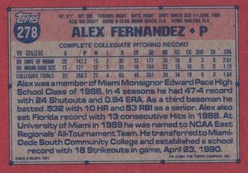 1991 Topps - Desert Shield #278 Alex Fernandez Back