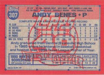 1991 Topps - Desert Shield #307 Andy Benes Back