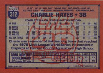 1991 Topps - Desert Shield #312 Charlie Hayes Back