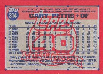 1991 Topps - Desert Shield #314 Gary Pettis Back