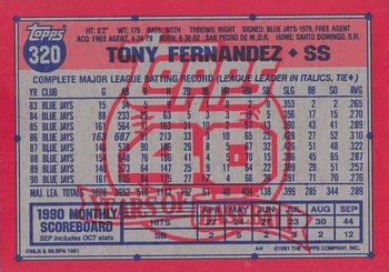 1991 Topps - Desert Shield #320 Tony Fernandez Back