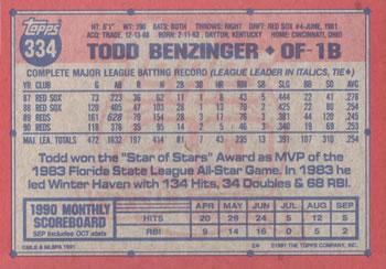 1991 Topps - Desert Shield #334 Todd Benzinger Back