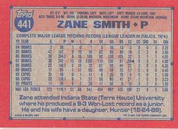 1991 Topps - Desert Shield #441 Zane Smith Back