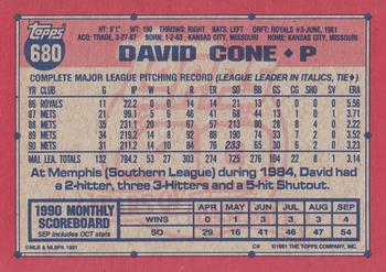 1991 Topps - Desert Shield #680 David Cone Back