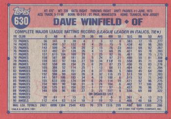 1991 Topps - Desert Shield #630 Dave Winfield Back