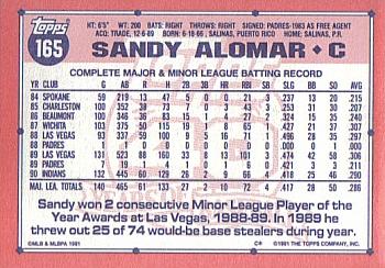 1991 Topps - Collector's Edition (Tiffany) #165 Sandy Alomar Back