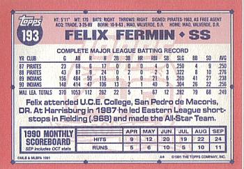 1991 Topps - Collector's Edition (Tiffany) #193 Felix Fermin Back