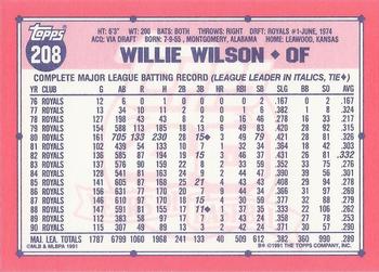 1991 Topps - Collector's Edition (Tiffany) #208 Willie Wilson Back