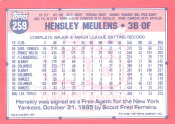 1991 Topps - Collector's Edition (Tiffany) #259 Hensley Meulens Back