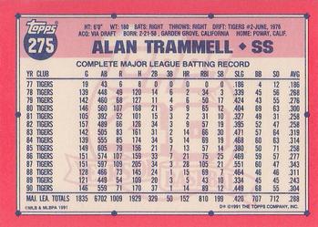 1991 Topps - Collector's Edition (Tiffany) #275 Alan Trammell Back