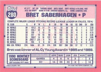 1991 Topps - Collector's Edition (Tiffany) #280 Bret Saberhagen Back