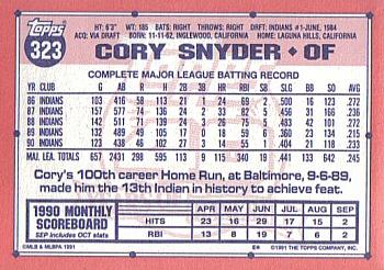 1991 Topps - Collector's Edition (Tiffany) #323 Cory Snyder Back