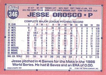 1991 Topps - Collector's Edition (Tiffany) #346 Jesse Orosco Back