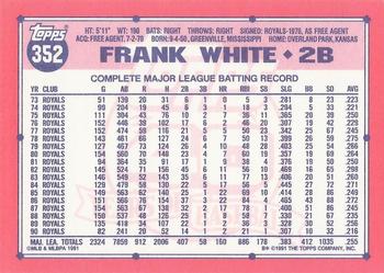 1991 Topps - Collector's Edition (Tiffany) #352 Frank White Back