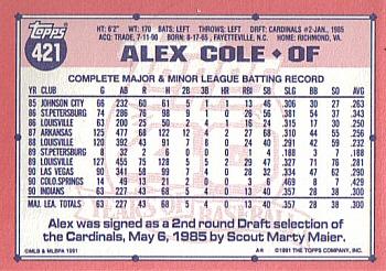 1991 Topps - Collector's Edition (Tiffany) #421 Alex Cole Back
