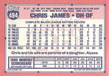 1991 Topps - Collector's Edition (Tiffany) #494 Chris James Back