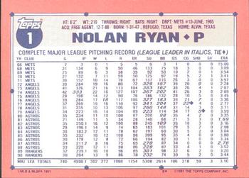 1991 Topps - Collector's Edition (Tiffany) #1 Nolan Ryan Back