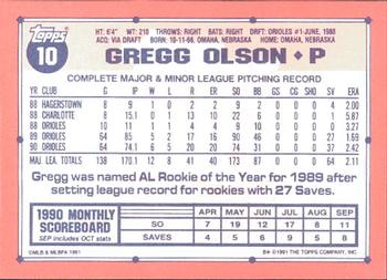 1991 Topps - Collector's Edition (Tiffany) #10 Gregg Olson Back