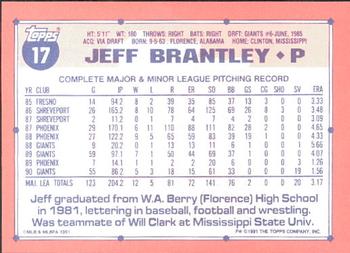 1991 Topps - Collector's Edition (Tiffany) #17 Jeff Brantley Back