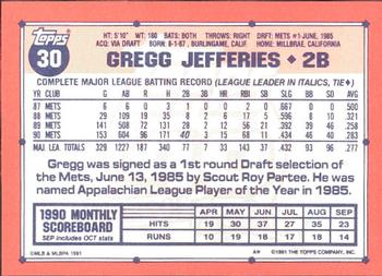 1991 Topps - Collector's Edition (Tiffany) #30 Gregg Jefferies Back