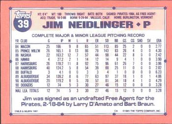1991 Topps - Collector's Edition (Tiffany) #39 Jim Neidlinger Back