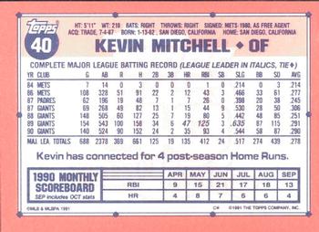 1991 Topps - Collector's Edition (Tiffany) #40 Kevin Mitchell Back
