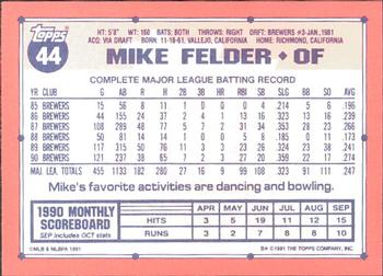 1991 Topps - Collector's Edition (Tiffany) #44 Mike Felder Back