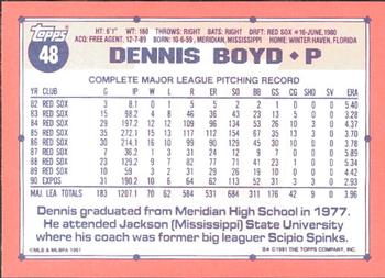 1991 Topps - Collector's Edition (Tiffany) #48 Dennis Boyd Back