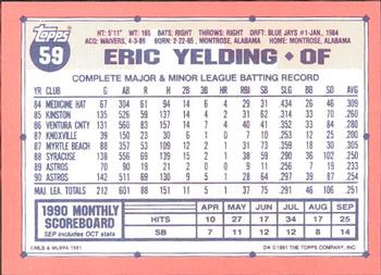 1991 Topps - Collector's Edition (Tiffany) #59 Eric Yelding Back