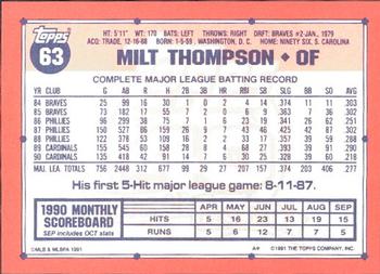 1991 Topps - Collector's Edition (Tiffany) #63 Milt Thompson Back