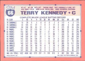 1991 Topps - Collector's Edition (Tiffany) #66 Terry Kennedy Back