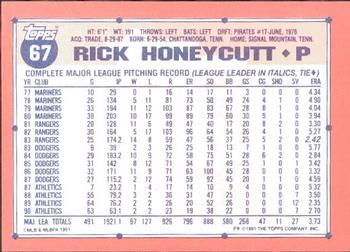 1991 Topps - Collector's Edition (Tiffany) #67 Rick Honeycutt Back