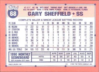 1991 Topps - Collector's Edition (Tiffany) #68 Gary Sheffield Back