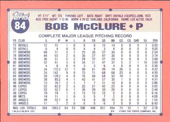 1991 Topps - Collector's Edition (Tiffany) #84 Bob McClure Back