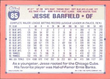 1991 Topps - Collector's Edition (Tiffany) #85 Jesse Barfield Back