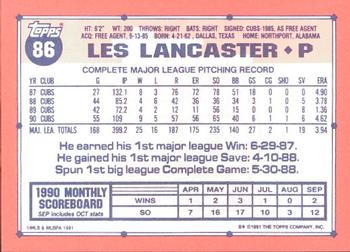 1991 Topps - Collector's Edition (Tiffany) #86 Les Lancaster Back