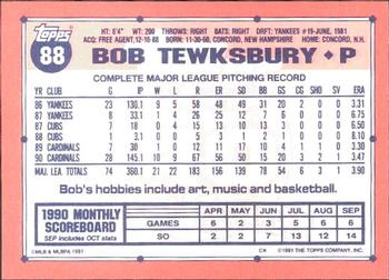 1991 Topps - Collector's Edition (Tiffany) #88 Bob Tewksbury Back