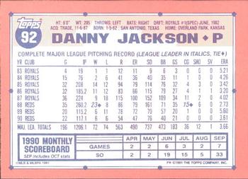 1991 Topps - Collector's Edition (Tiffany) #92 Danny Jackson Back