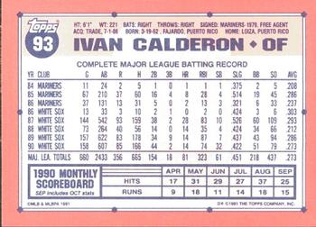 1991 Topps - Collector's Edition (Tiffany) #93 Ivan Calderon Back