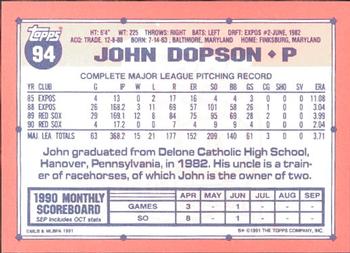 1991 Topps - Collector's Edition (Tiffany) #94 John Dopson Back