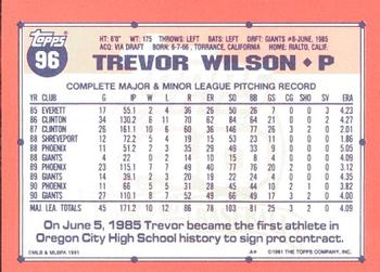 1991 Topps - Collector's Edition (Tiffany) #96 Trevor Wilson Back