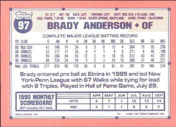 1991 Topps - Collector's Edition (Tiffany) #97 Brady Anderson Back