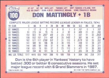1991 Topps - Collector's Edition (Tiffany) #100 Don Mattingly Back