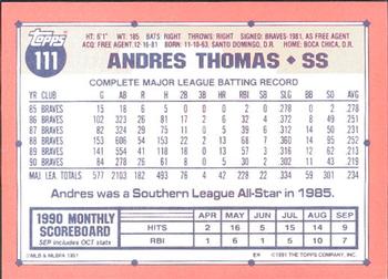 1991 Topps - Collector's Edition (Tiffany) #111 Andres Thomas Back