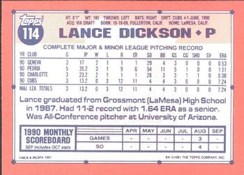 1991 Topps - Collector's Edition (Tiffany) #114 Lance Dickson Back