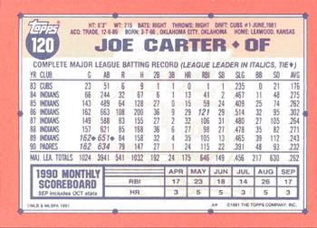 1991 Topps - Collector's Edition (Tiffany) #120 Joe Carter Back