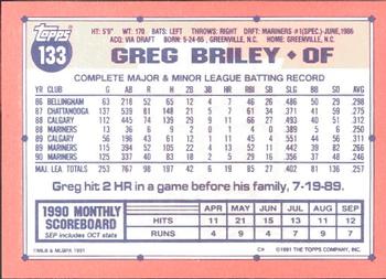 1991 Topps - Collector's Edition (Tiffany) #133 Greg Briley Back