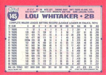 1991 Topps - Collector's Edition (Tiffany) #145 Lou Whitaker Back