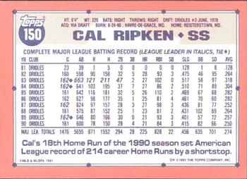 1991 Topps - Collector's Edition (Tiffany) #150 Cal Ripken Back